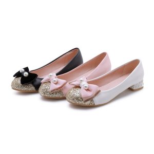 Women's Fashion Flat Shoes Low Square Heel Round Toe PU Spring 2021