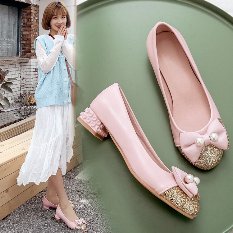 Women's Fashion Flat Shoes Low Square Heel Round Toe PU Spring 2021 - Image 5