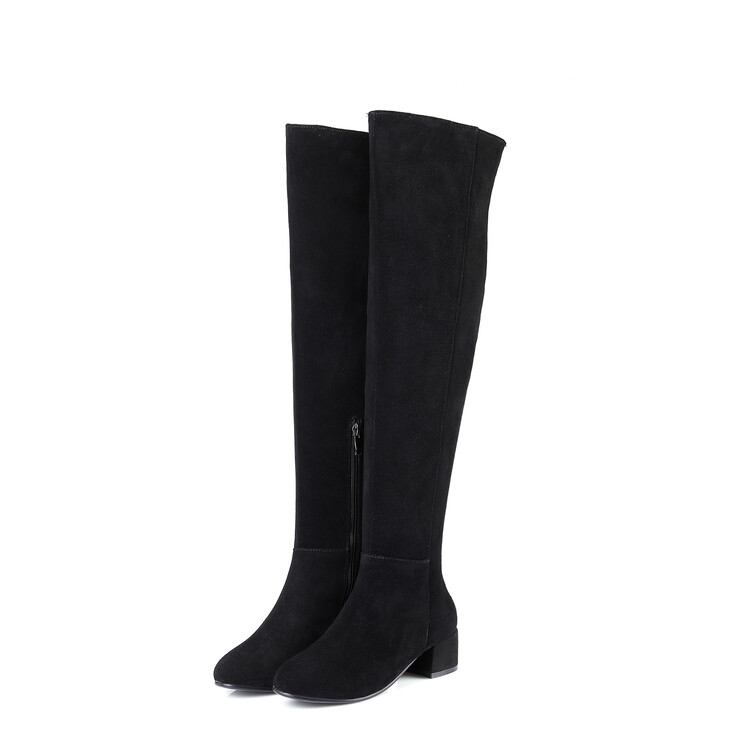 Women's Over-the-Knee Suede Boots with Side Zipper and Chunky Mid Heel - Image 4