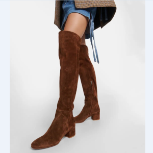 Women's Over-the-Knee Suede Boots with Side Zipper and Chunky Mid Heel