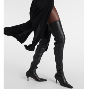 Women's Stretch Sock Boots Over-the-Knee High Heel Square Toe Black