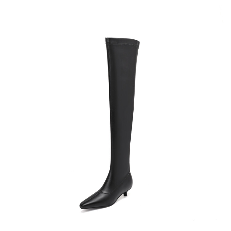 Stretch Sock Over-the-Knee Boots Low Heel Square Toe Side Zip - Image 5