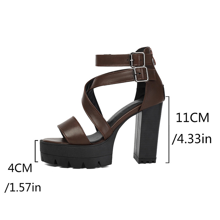 Women's High Heel Roman Sandals with Metal Decoration - Image 5