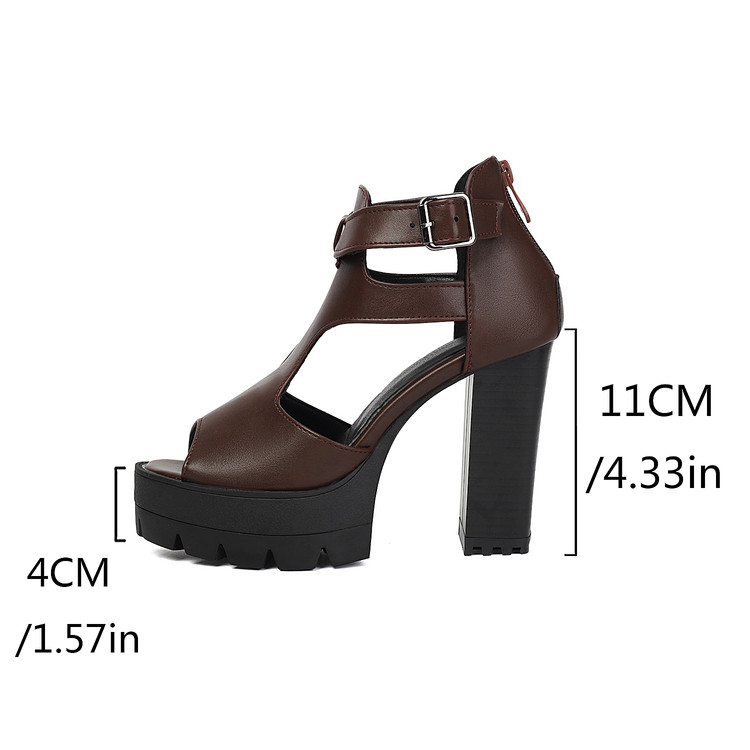 Women's Open Toe Block Heel Sandals with Buckle and Cutout Details - Image 5