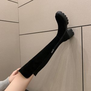 Stretch Over-the-Knee Sock Boots with Chunky Heel and Platform