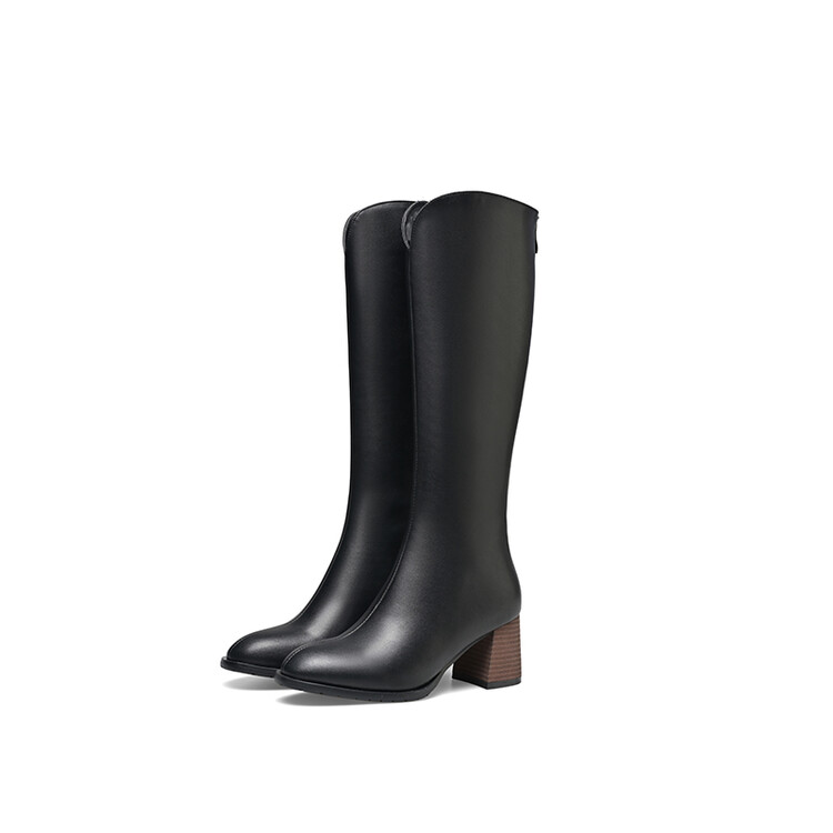 Women's High Shaft Slim Boots with Round Toe and Chunky Mid Heel - Image 5