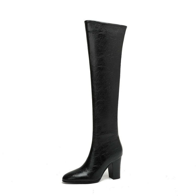 Women's Stretch Sock Boots Over-the-Knee High Heel Chunky Heel Round Toe Slip-On Winter 2025 - Image 5